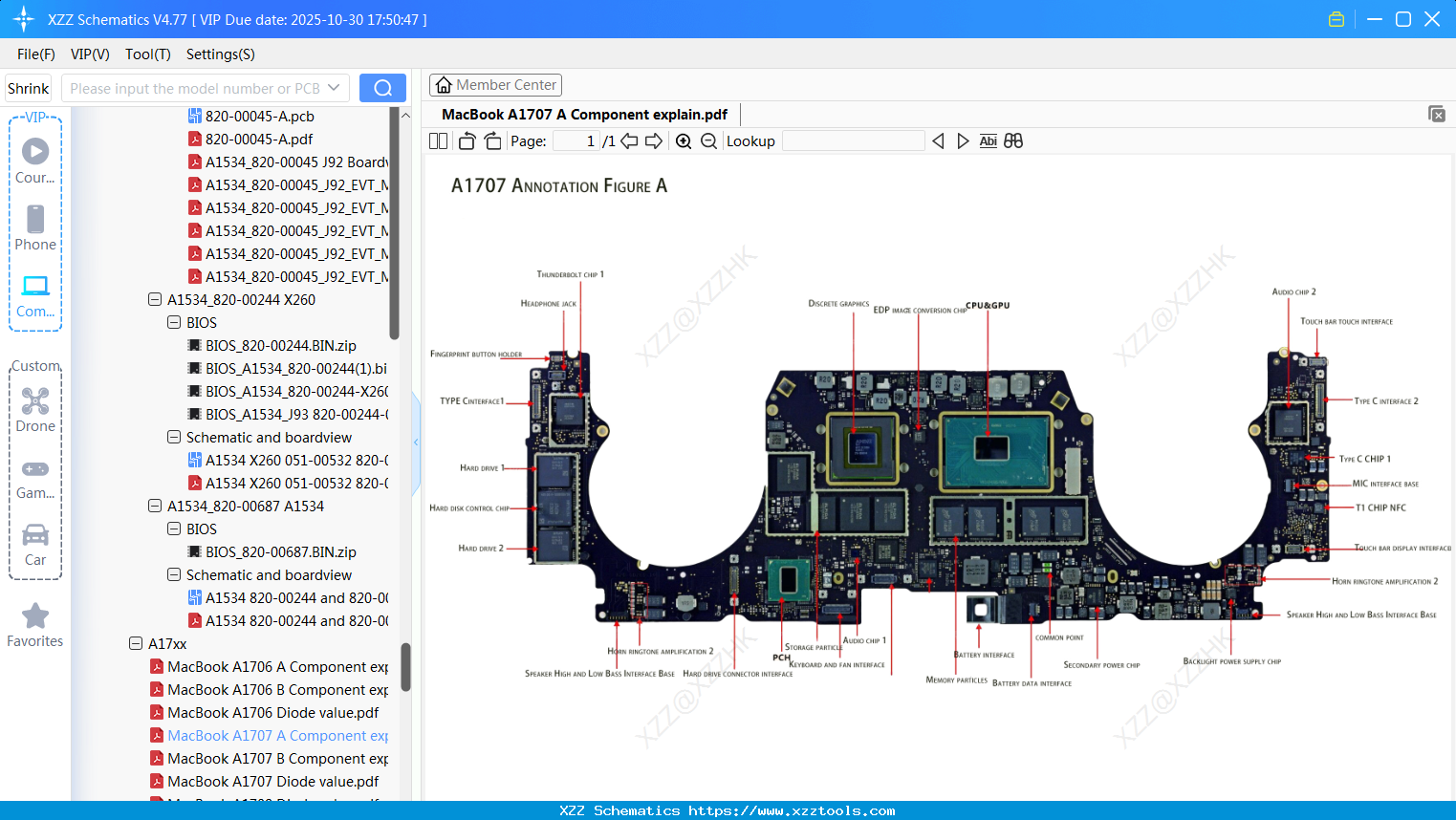 Laptop Apple MacBook A1707 A Component Explain